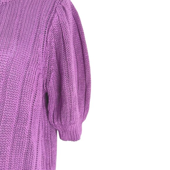 J. Crew Puff Sleeve Linen Sweater Womens Medium Purple Ribbed NWT FS-1369 - Picture 4 of 10